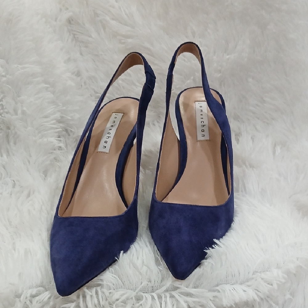 James Chan Sophisticated Blue Suede Slingback Heels